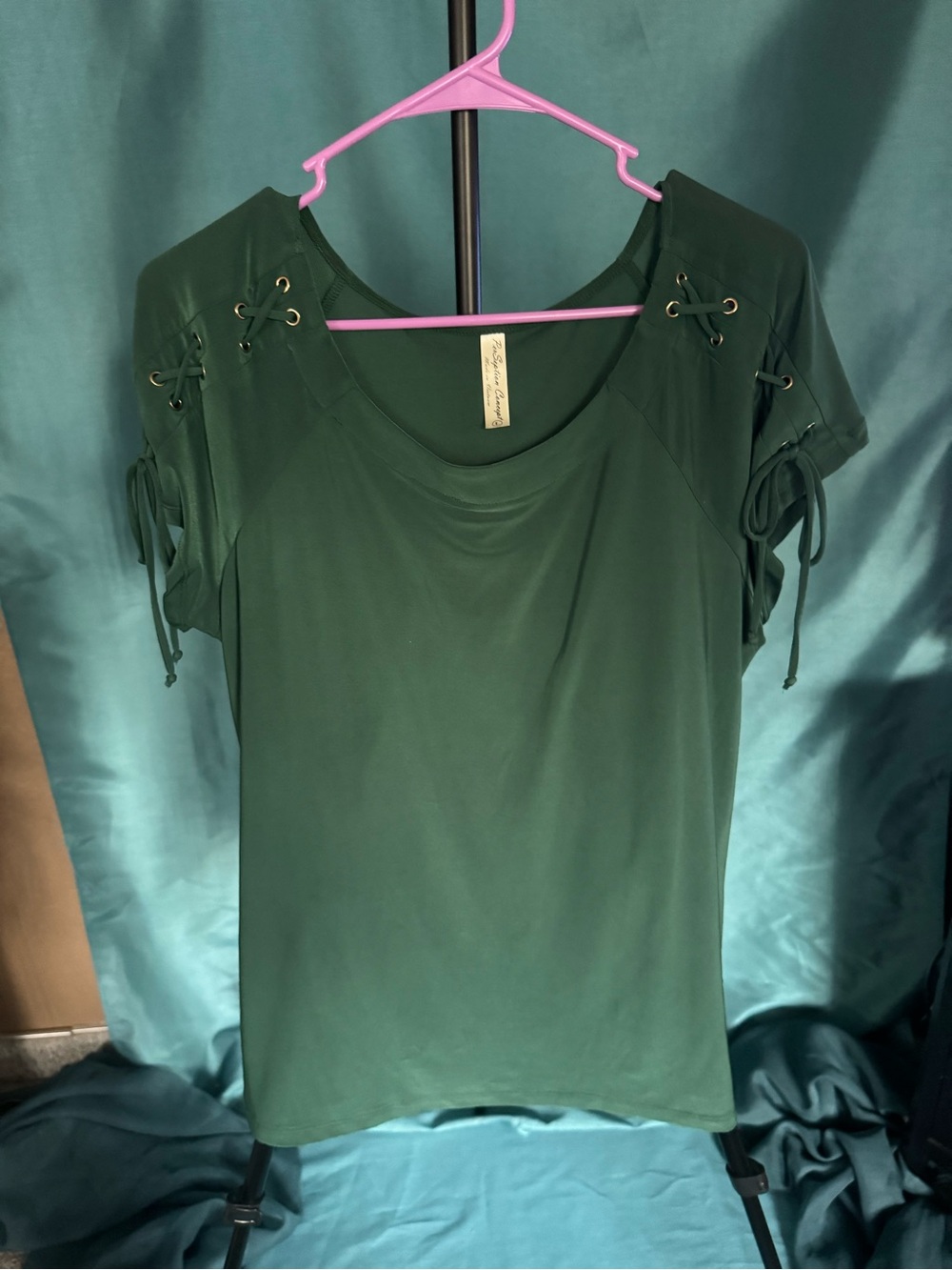 PerSeption Concept Green Lace Up Grommet Top Size L Y2K Alt Whimsigoth